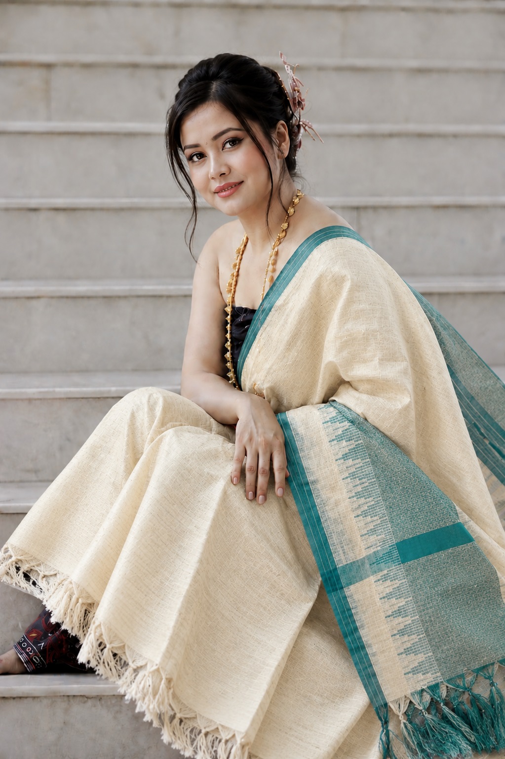 Soft and Lightweight Traditional Inaaphi | Cream and Teal Border